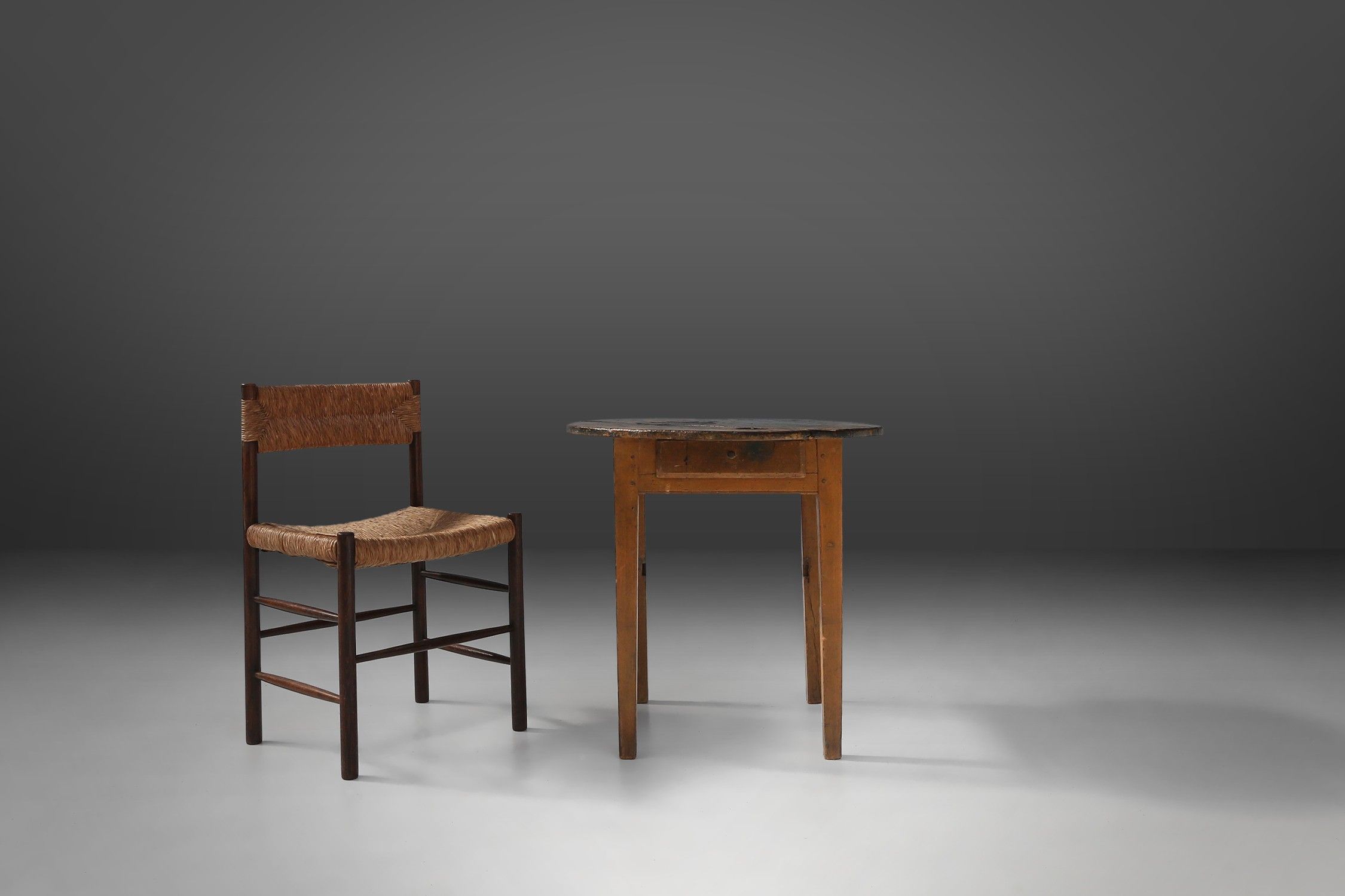 French round side table in oak with blue top and beautiful patina, ca. 1850thumbnail